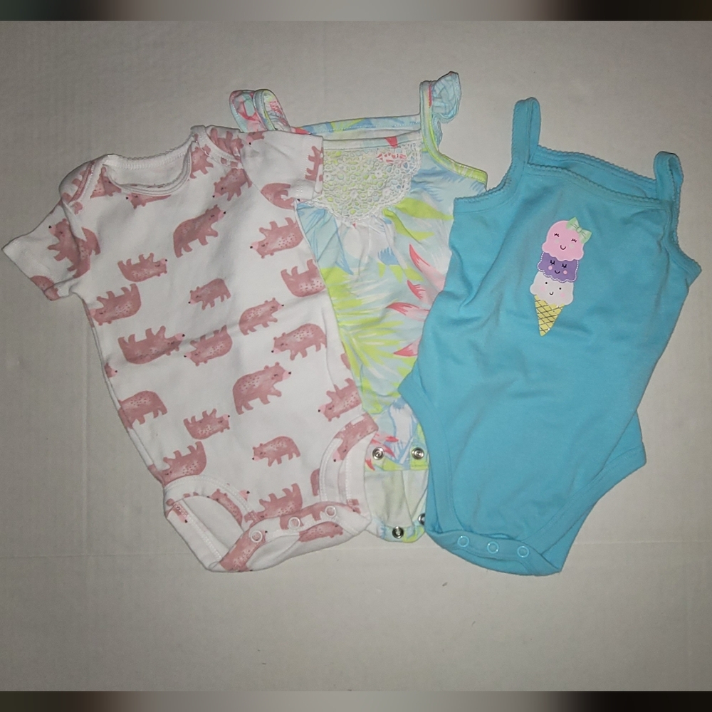3 onesies Carters Garanimals 3 months bears ice cream lace jungle floral